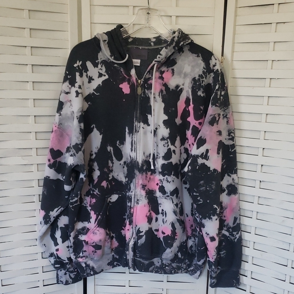 Carmar Black and Pink Tie-Dye Oversized Hoodie Size M